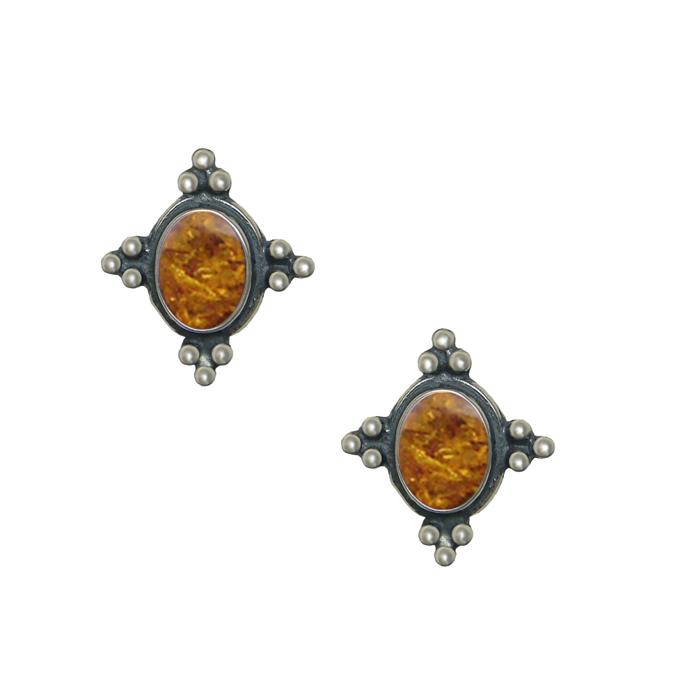 Sterling Silver Small Amber Post Stud Earrings